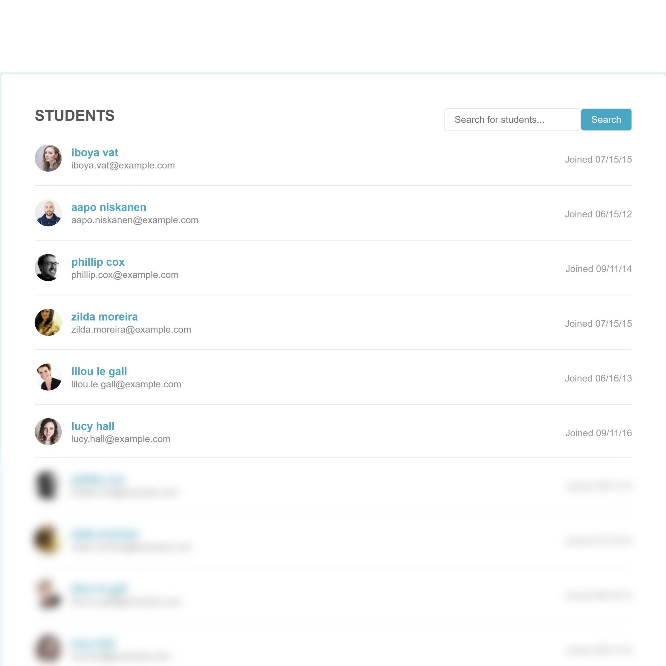 Paginated Student List - Engineering Project
